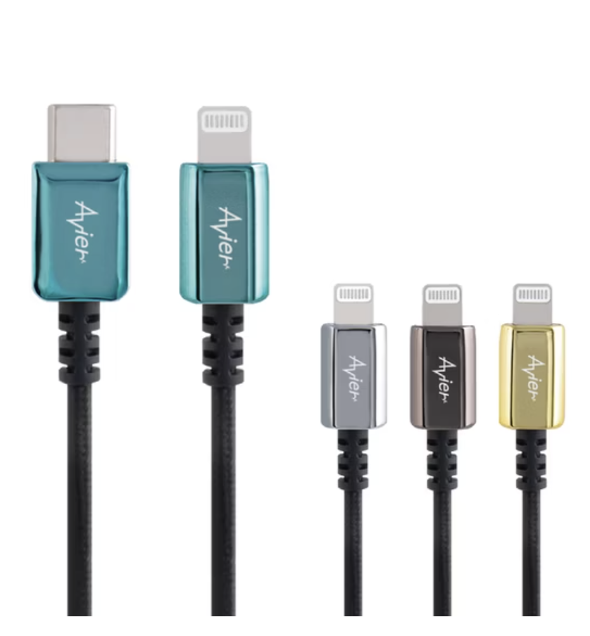 【Avier】CLASSIC USB C to Lightning 金屬編織高速充電傳輸線 啞鉑金 1M