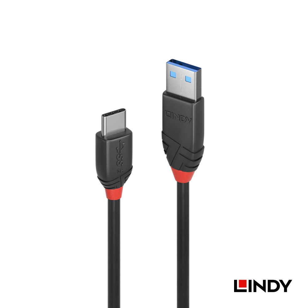 LINDY 林帝 BLACK系列USB 3.2 Gen 2 Type-C/公 to Type-A/公 傳輸線, 1.5m