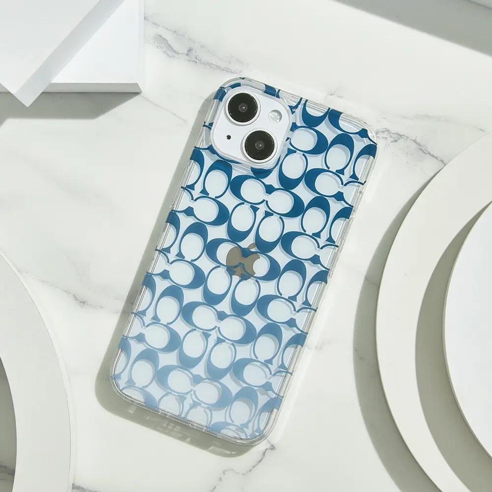 Coach iPhone 14 Plus Max 精品手機殼 漸層藍經典大C