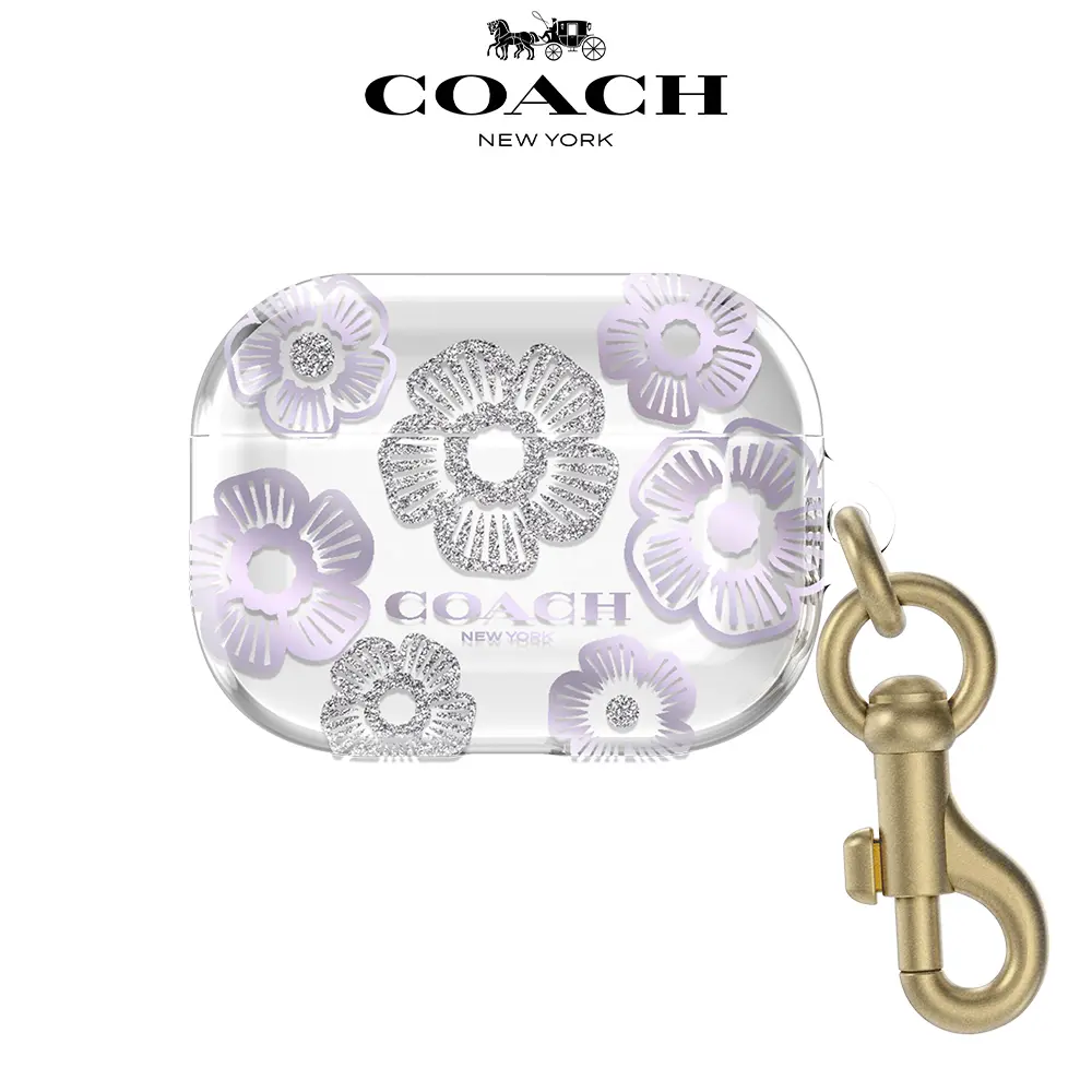 【COACH】 AirPods Pro 精品保護套-紫色茶花