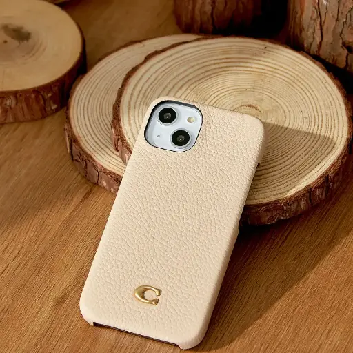 [CIPH-131-CPQIV] 【COACH】 iPhone 14 Pro 精品真皮手機殼-粉白色經典大C