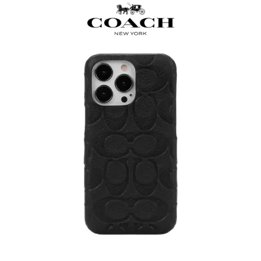 [CIPH-132-BLKEB] 【COACH】 iPhone 14 Plus 精品真皮手機殼-黑色壓花經典大C